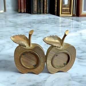 Vintage Ted Arnold Duo Photo Frame 4.25" Gold Brass Double Apple Motif Metal G